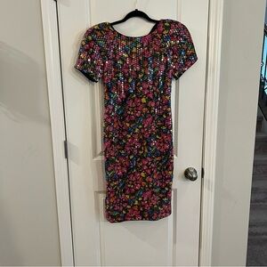 Vintage Rimini Silk Dress Sz 4 Floral Rainbow Colors Sequins